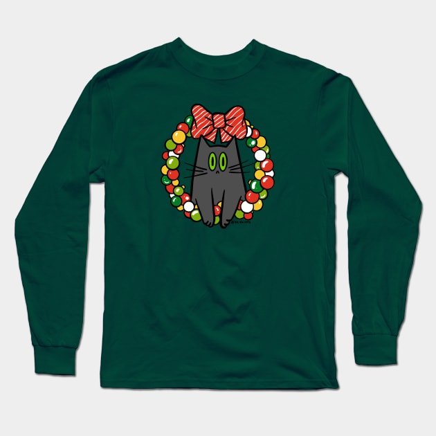 🐈 Christmas Cat Wreath Long Sleeve T-Shirt by The Vix Cats